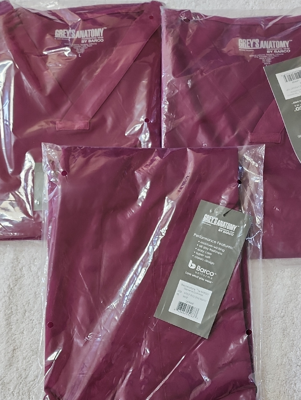 Grey's Anatomy Men's Wine Medical Scrub Tops & Pants Size L New
